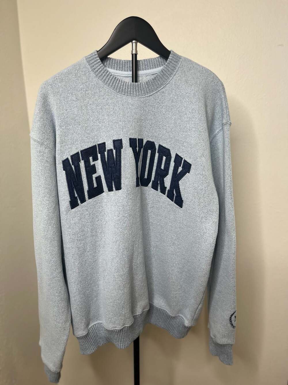 New York Popular Grey Textured Embroidered Crewneck Sweatshirt XL